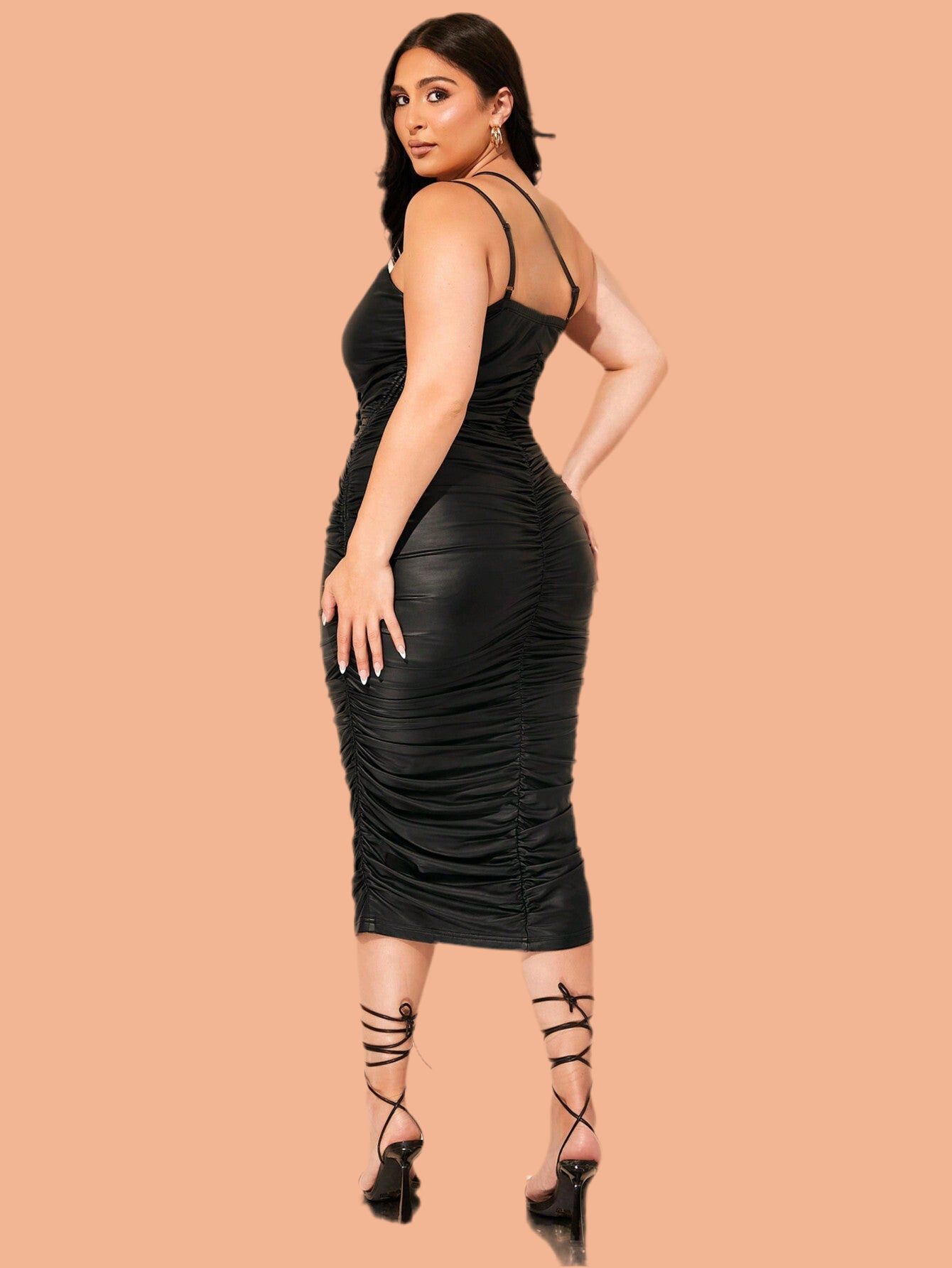 Women's Plus Size Slim Fit Pu Leather Midi dress