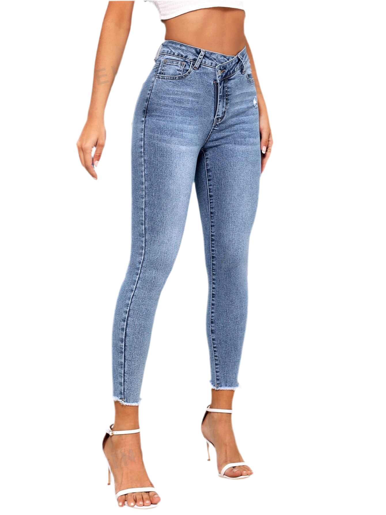 Frenchy Stepped Waist Raw Hem Skinny Jeans