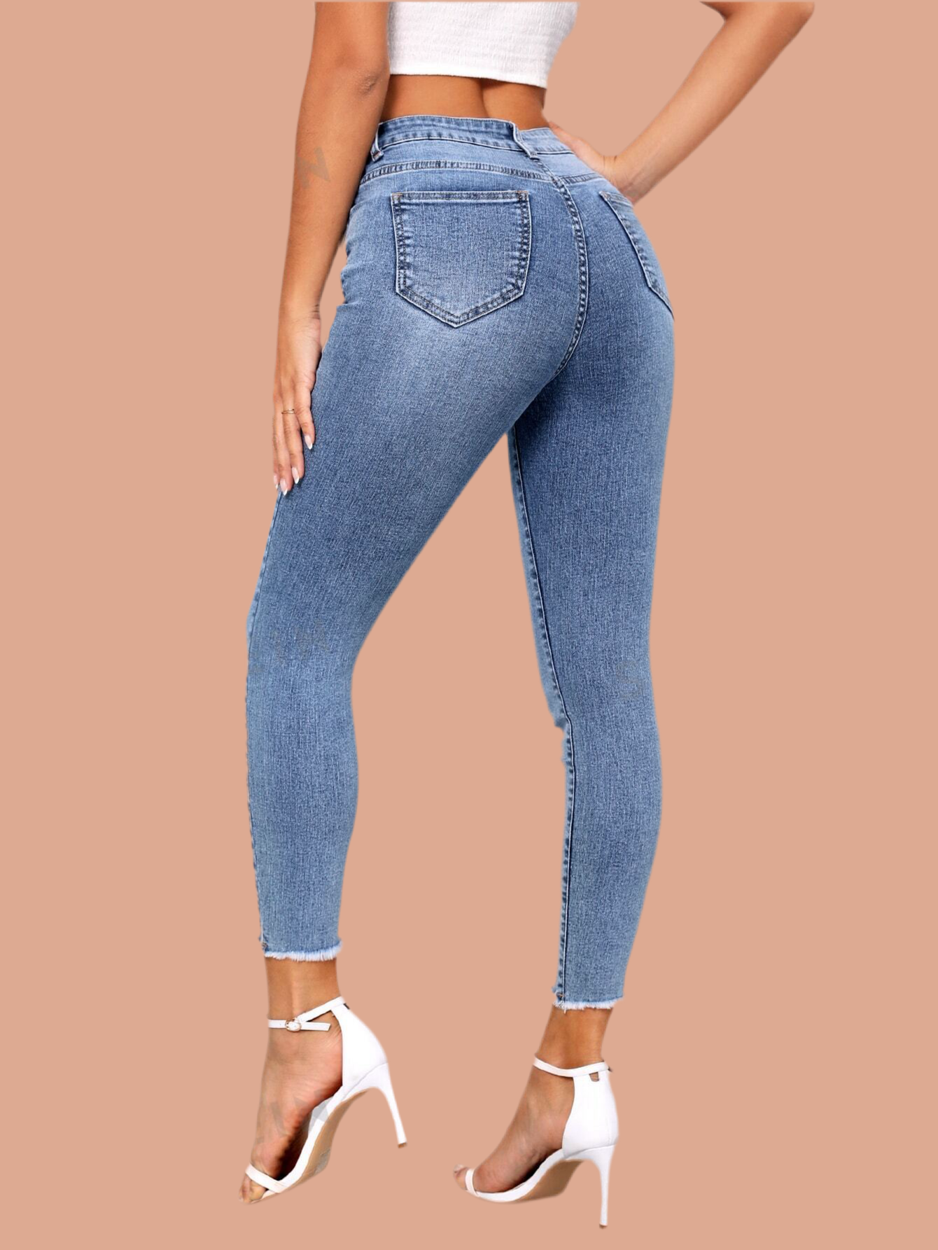 Frenchy Stepped Waist Raw Hem Skinny Jeans