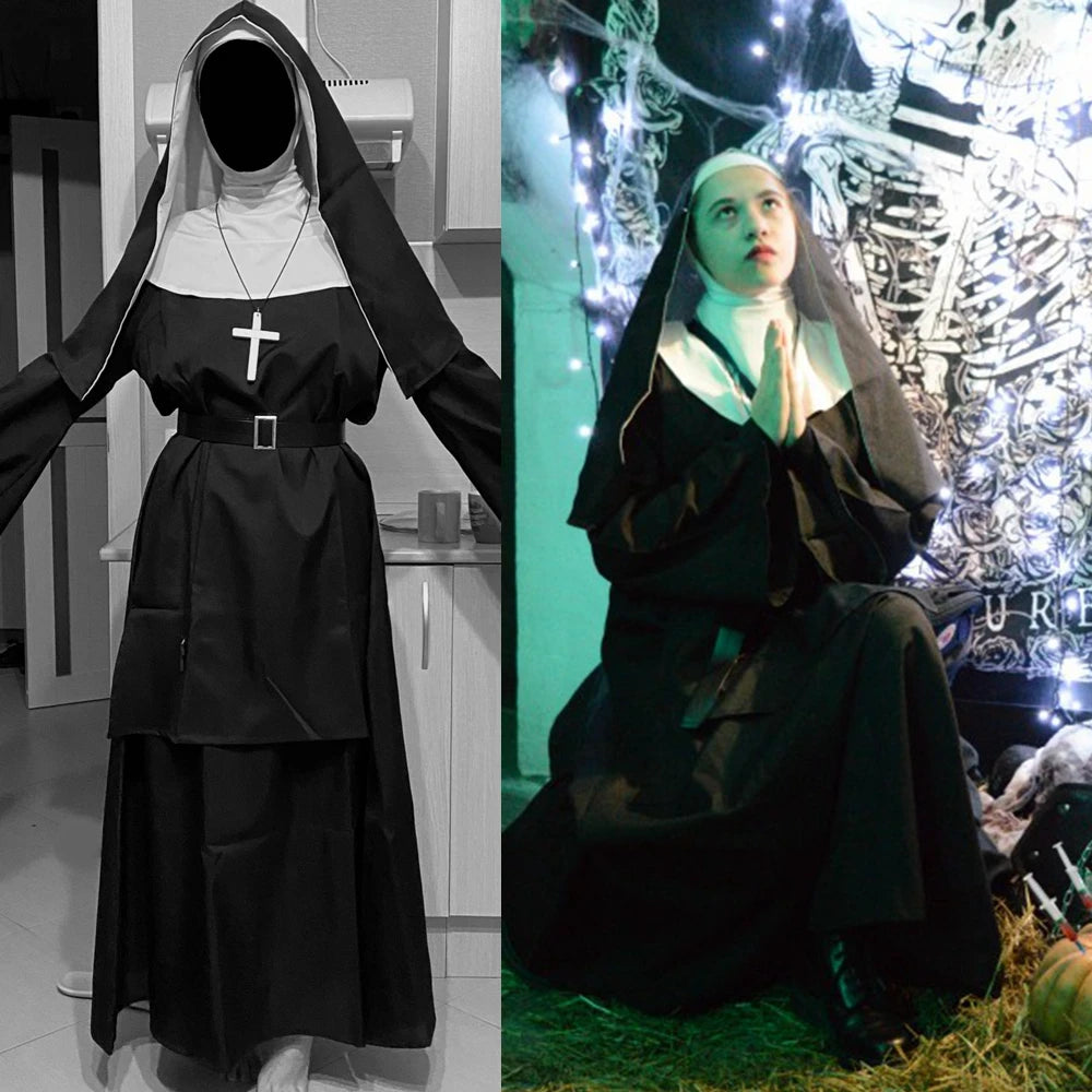 Nun Halloween Costume for Women Dress Scary Cosplay Mary Priest Dresses