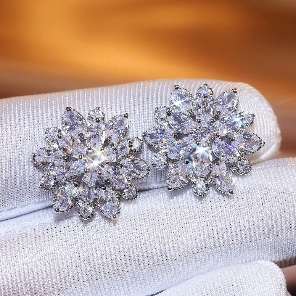 Cute Big Bling Cubic Zirconia 925 Silver Needle Stud Earrings