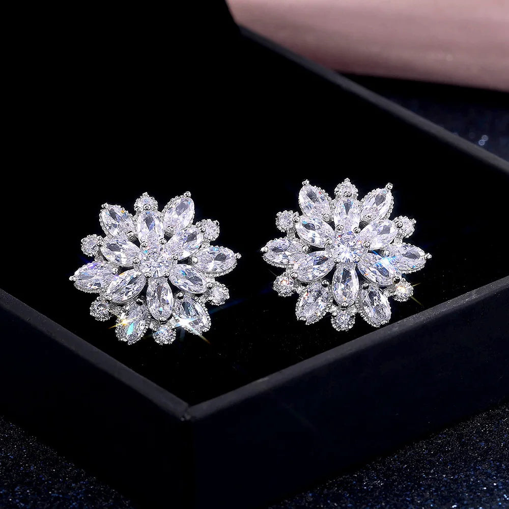 Cute Big Bling Cubic Zirconia 925 Silver Needle Stud Earrings