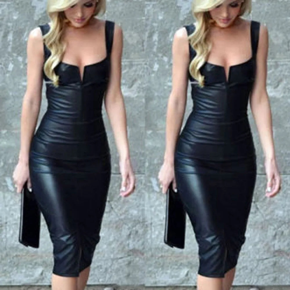 PU Leather Bandage Bodycon Dress