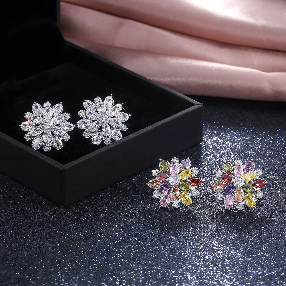 Cute Big Bling Cubic Zirconia 925 Silver Needle Stud Earrings