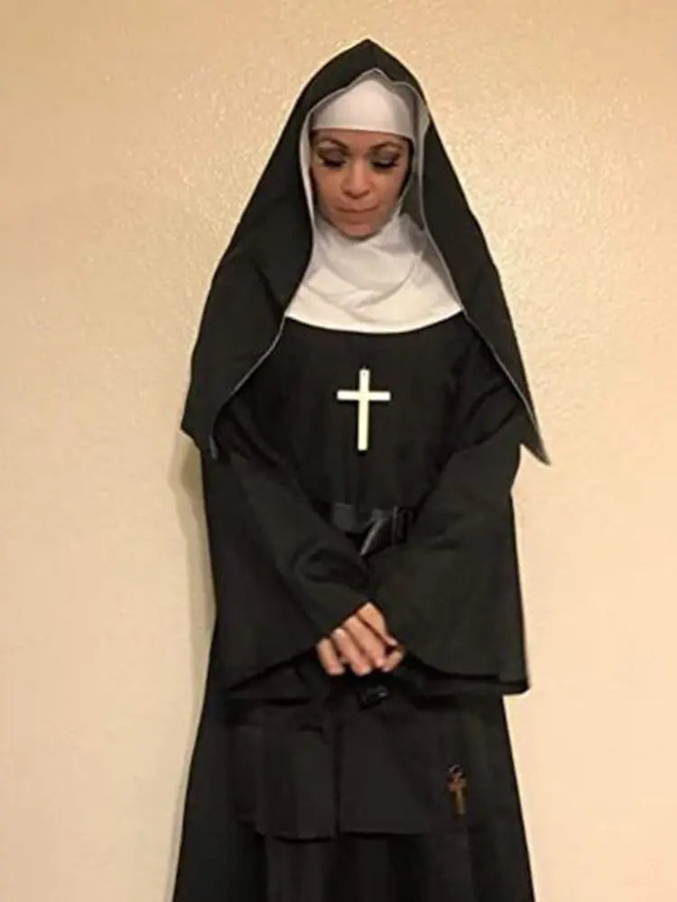 Nun Halloween Costume for Women Dress Scary Cosplay Mary Priest Dresses