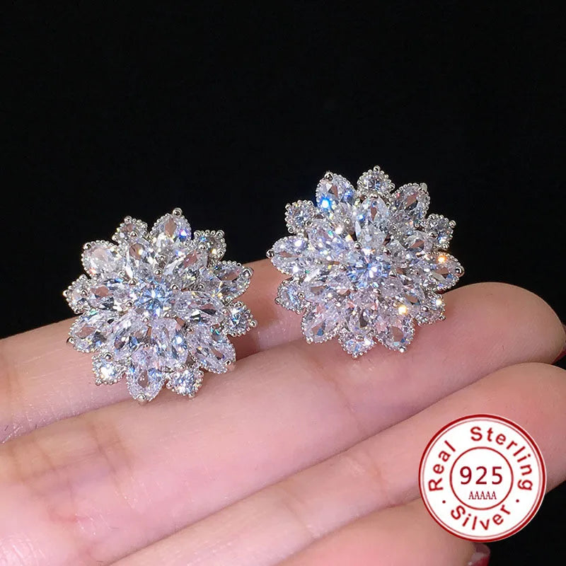 Cute Big Bling Cubic Zirconia 925 Silver Needle Stud Earrings