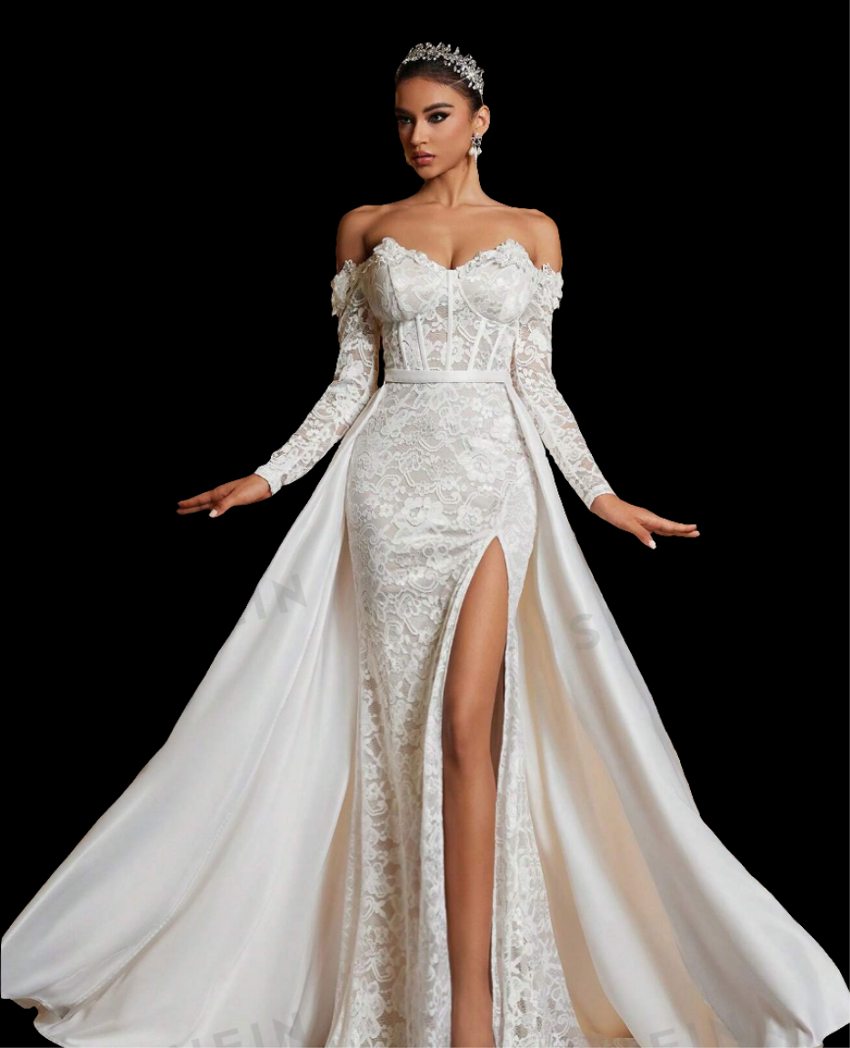 Off-Shoulder Long SleeveSlit Fishtail WEDDING Dress