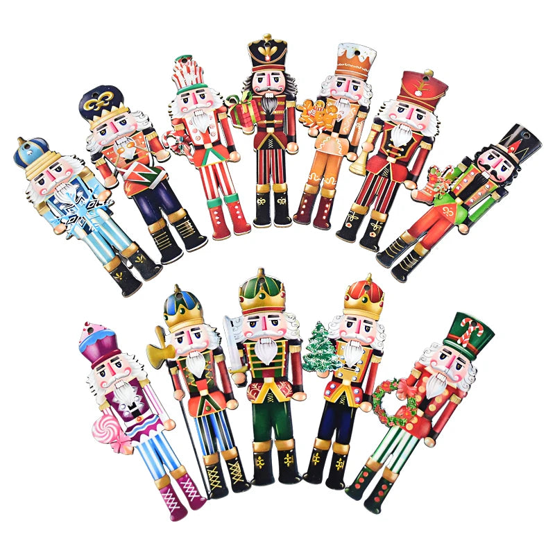 12Pcs Nutcracker Soldier Wooden Pendant Xmas Tree Hanging