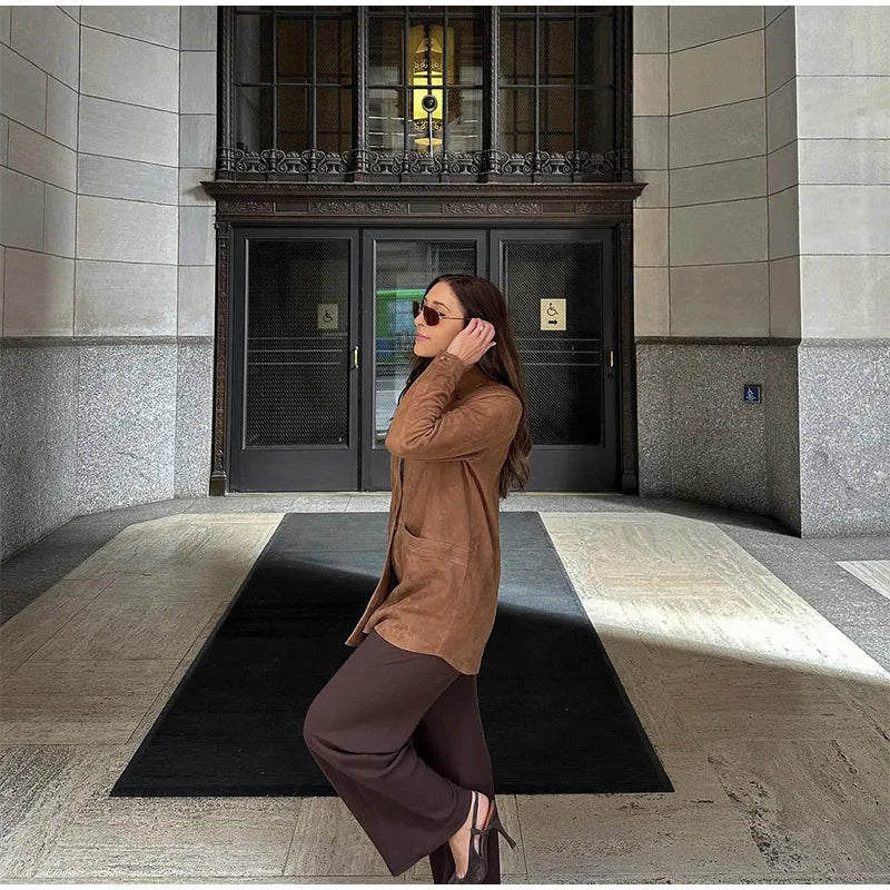 Vintage Brown Suede Leather Blazer Jackets