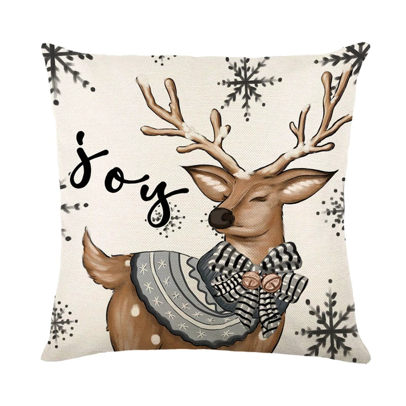 Linen Christmas Pillow Cover Snowman Elk Pillow