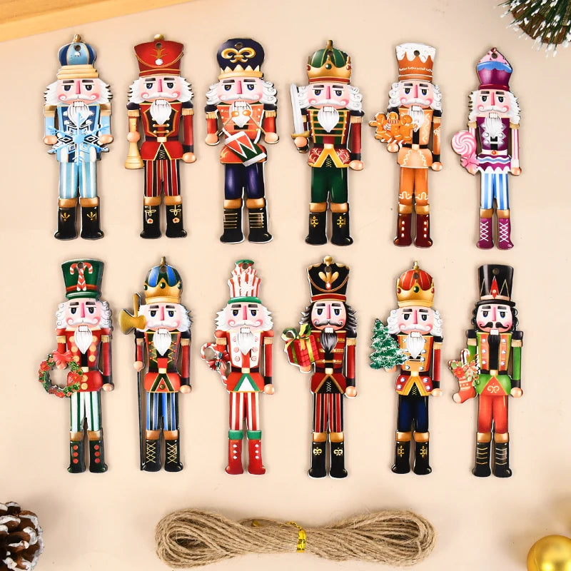 12Pcs Nutcracker Soldier Wooden Pendant Xmas Tree Hanging