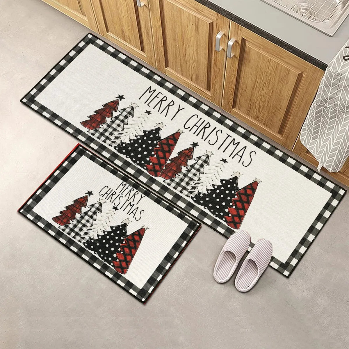 Plaid Christmas Tree Floor Mat Home