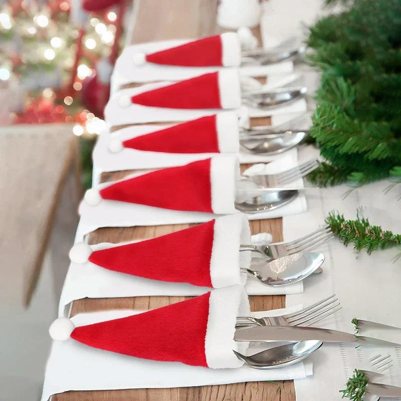 Table Accessories Christmas Hat Fork Knife Cutlery Bag