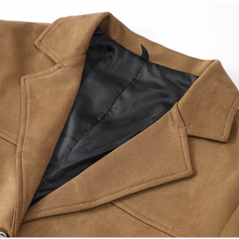 Vintage Brown Lapel With Pocket Jacket