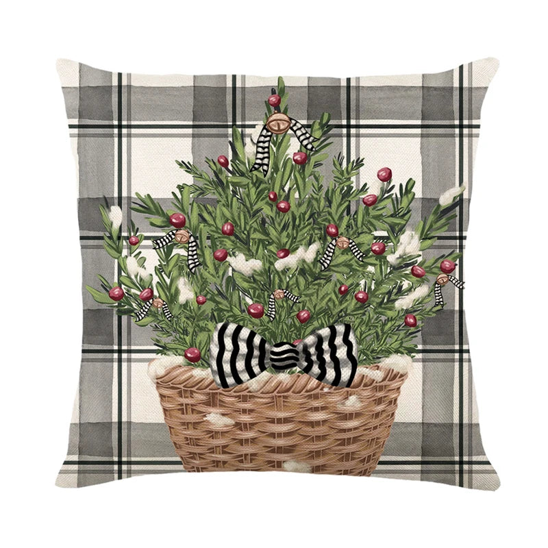 Linen Christmas Pillow Cover Snowman Elk Pillow