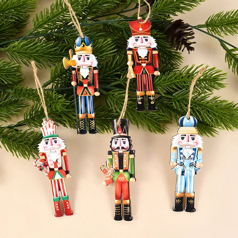 12Pcs Nutcracker Soldier Wooden Pendant Xmas Tree Hanging