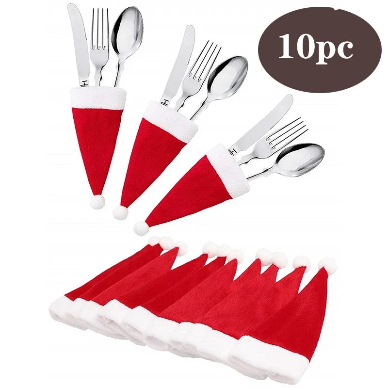 Table Accessories Christmas Hat Fork Knife Cutlery Bag