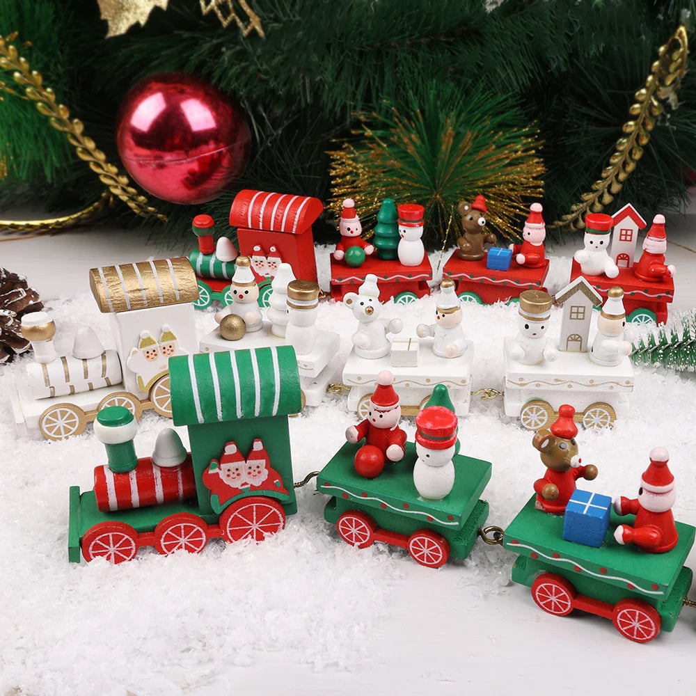 Wooden Train Christmas Ornaments Santa Decoration