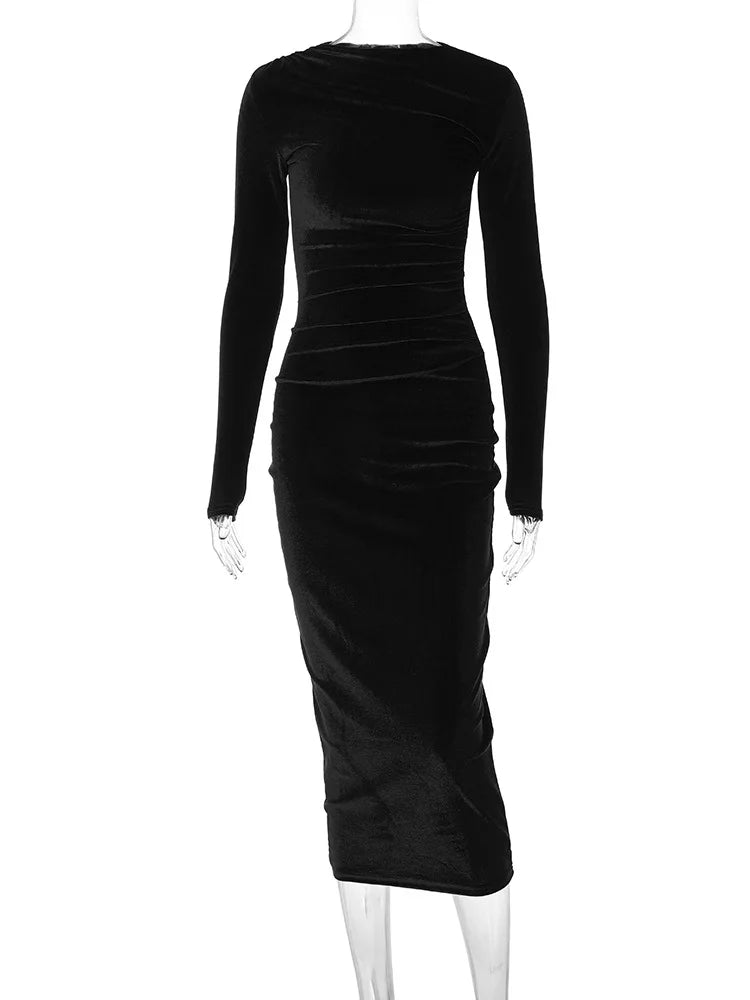 Velvet Long Sleeve Midi Dress