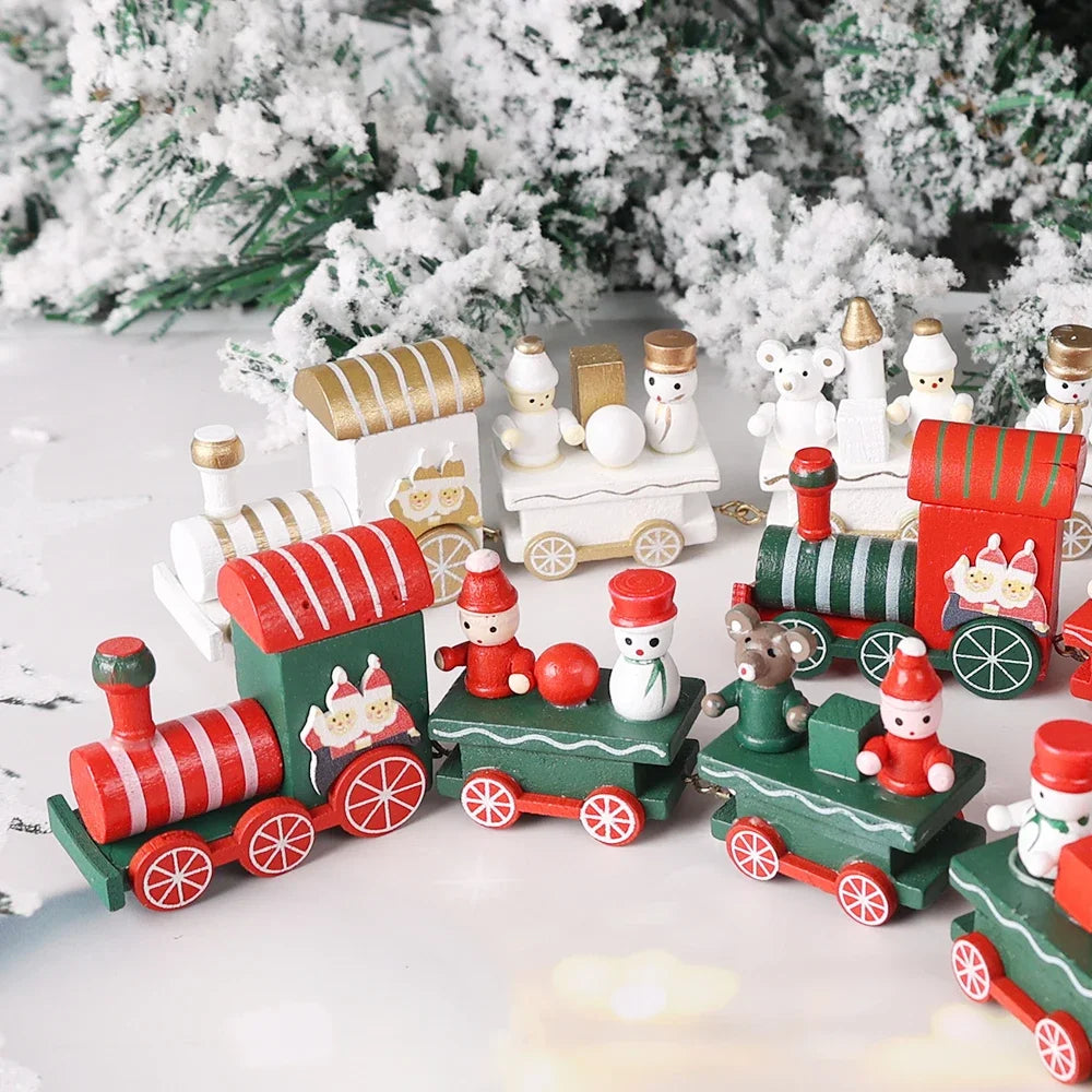 Wooden Train Christmas Ornaments Santa Decoration