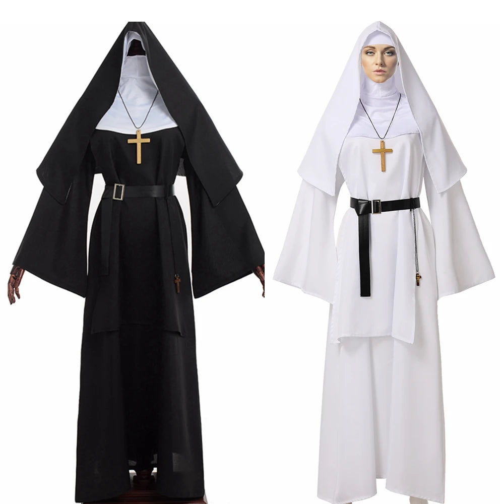 Nun Halloween Costume for Women Dress Scary Cosplay Mary Priest Dresses