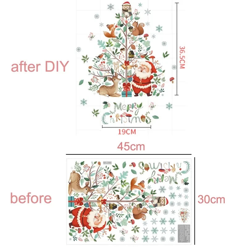 Christmas Window Stickers Santa Claus Xmas Tree