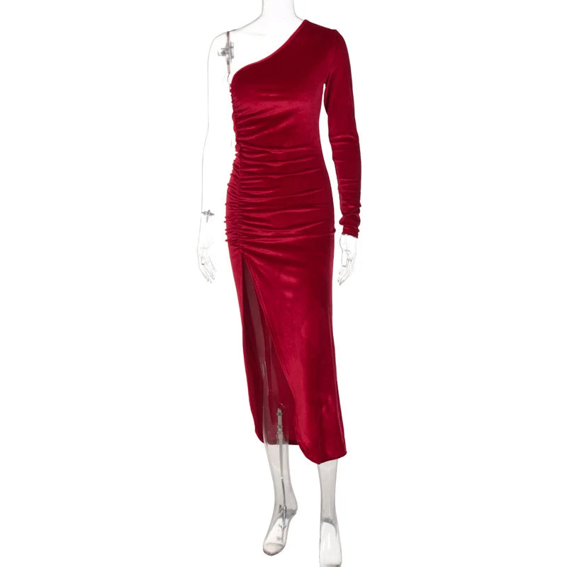 Long Sleeve Velvet Bodycon Midi Dress