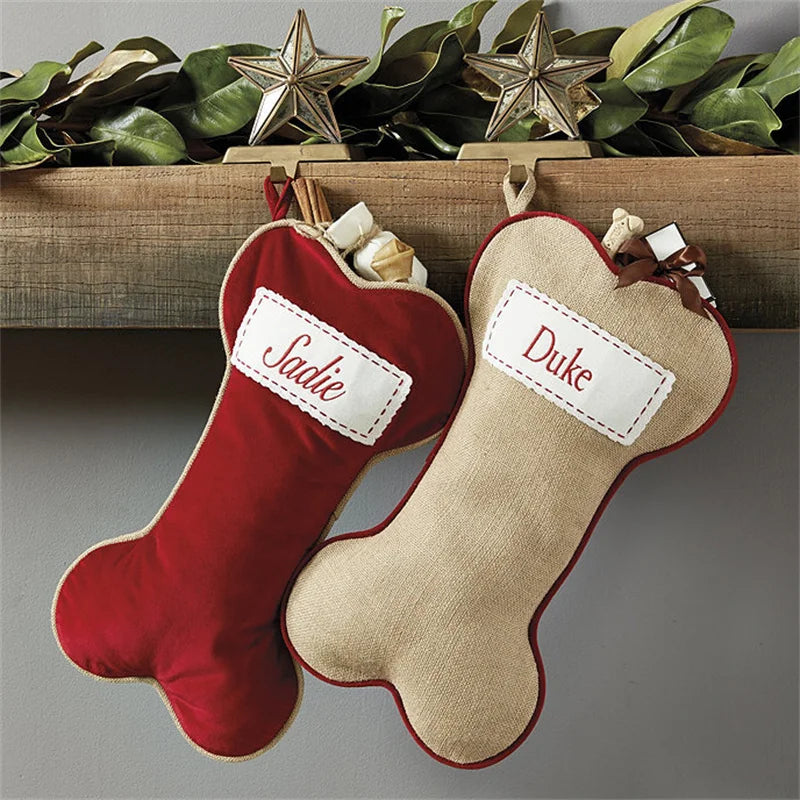 Bone Shape Dog Christmas Stocking Pet Candy Bags