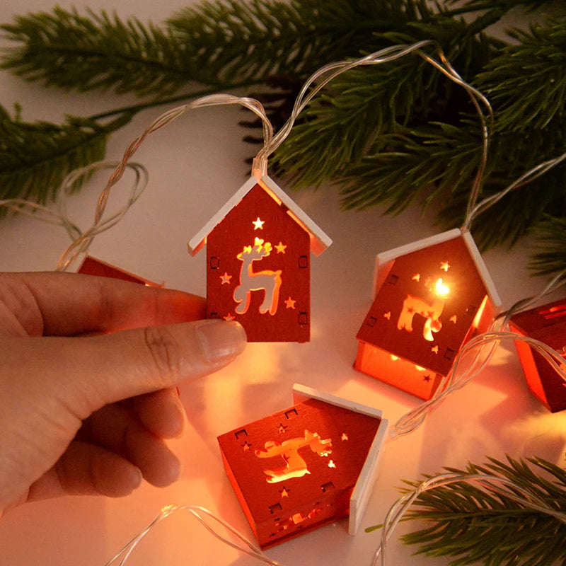 Christmas Wooden House LED String Light Xmas