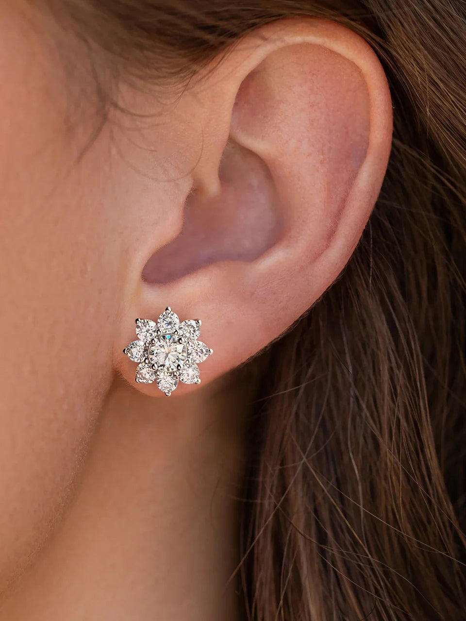 DW 0.5CT Moissanite Diamond Flower Stud Earrings