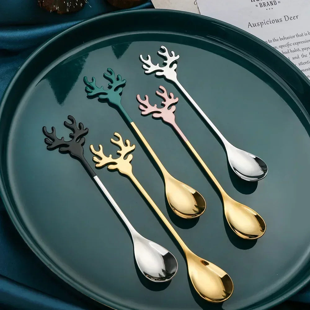 4pcs Christmas Elk Head Shape Stainless