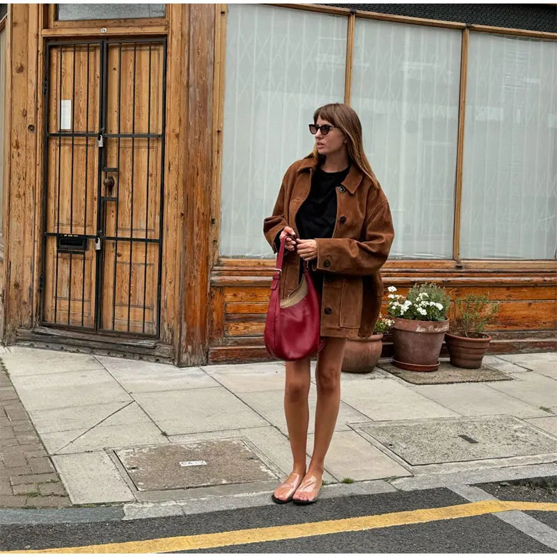 Vintage Brown Lapel With Pocket Jacket