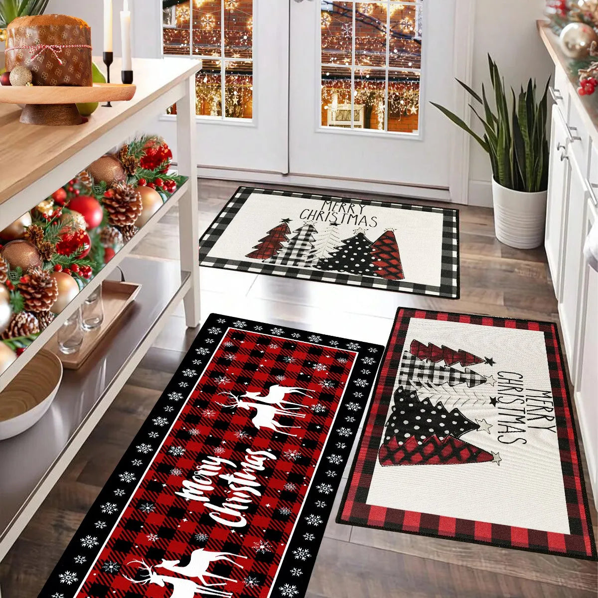 Plaid Christmas Tree Floor Mat Home