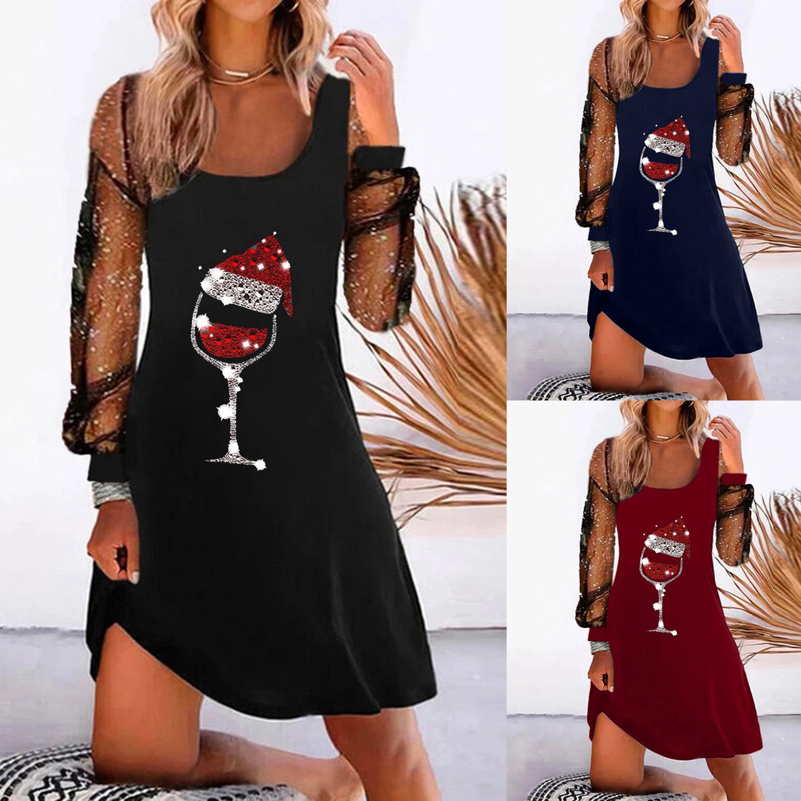 Sexy Off Shoulder Christmas Print Dress