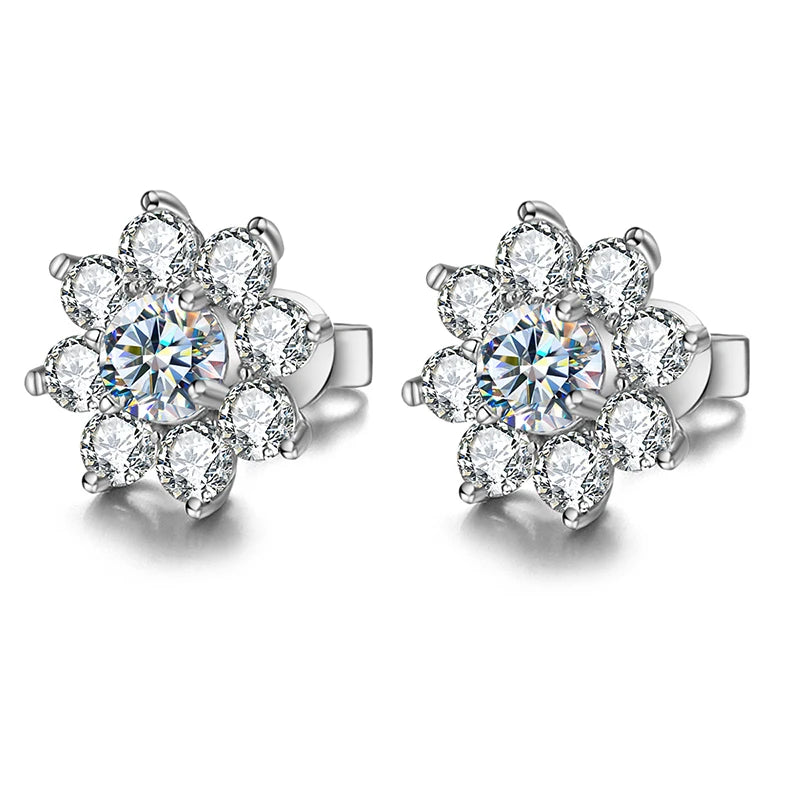 DW 0.5CT Moissanite Diamond Flower Stud Earrings