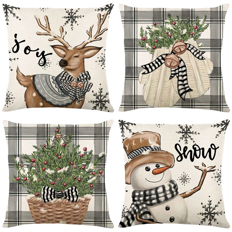 Linen Christmas Pillow Cover Snowman Elk Pillow