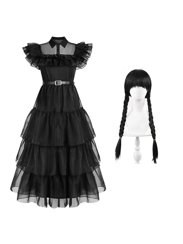 Wednesday Addams Cosplay Dress For Girl Kids