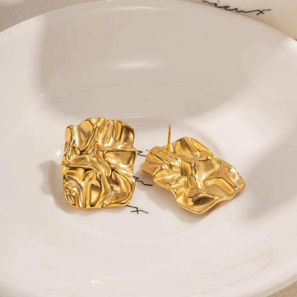 Large Stud Earrings 18K Gold Plated