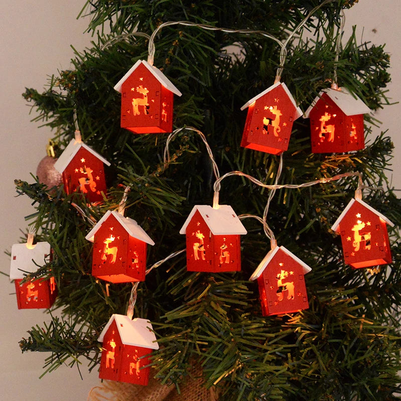 Christmas Wooden House LED String Light Xmas