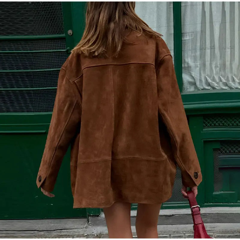 Vintage Brown Lapel With Pocket Jacket