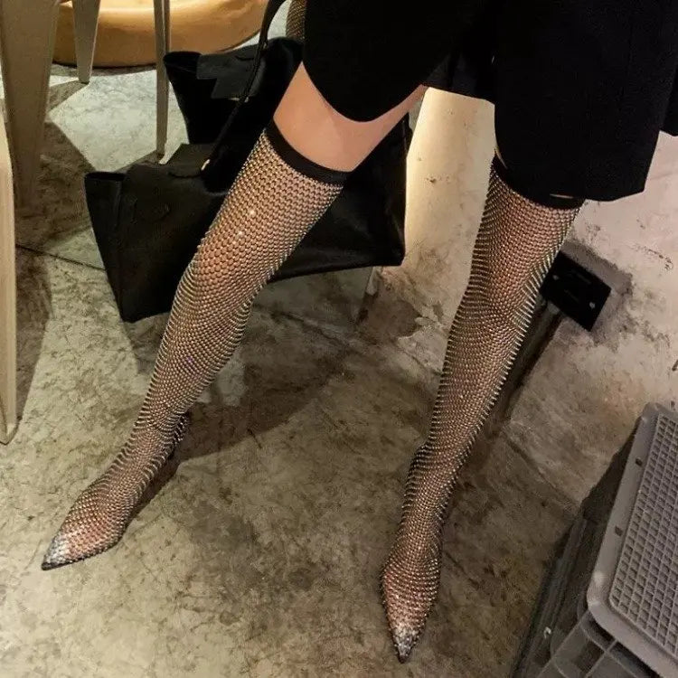 Over Knee Boots Nightclub High Heel Mesh