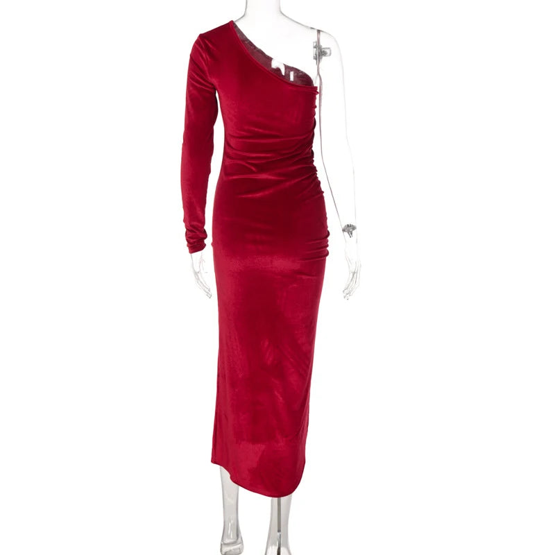 Long Sleeve Velvet Bodycon Midi Dress