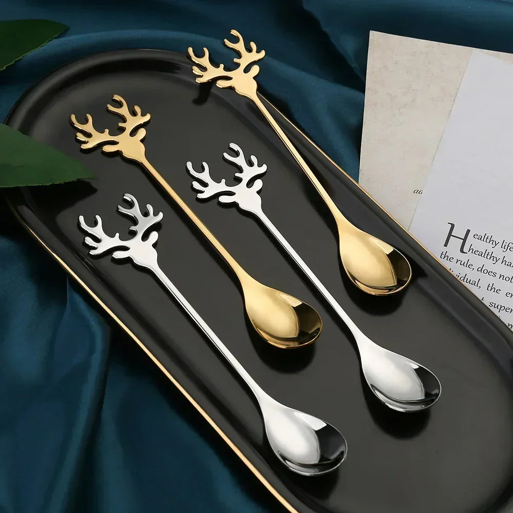 4pcs Christmas Elk Head Shape Stainless