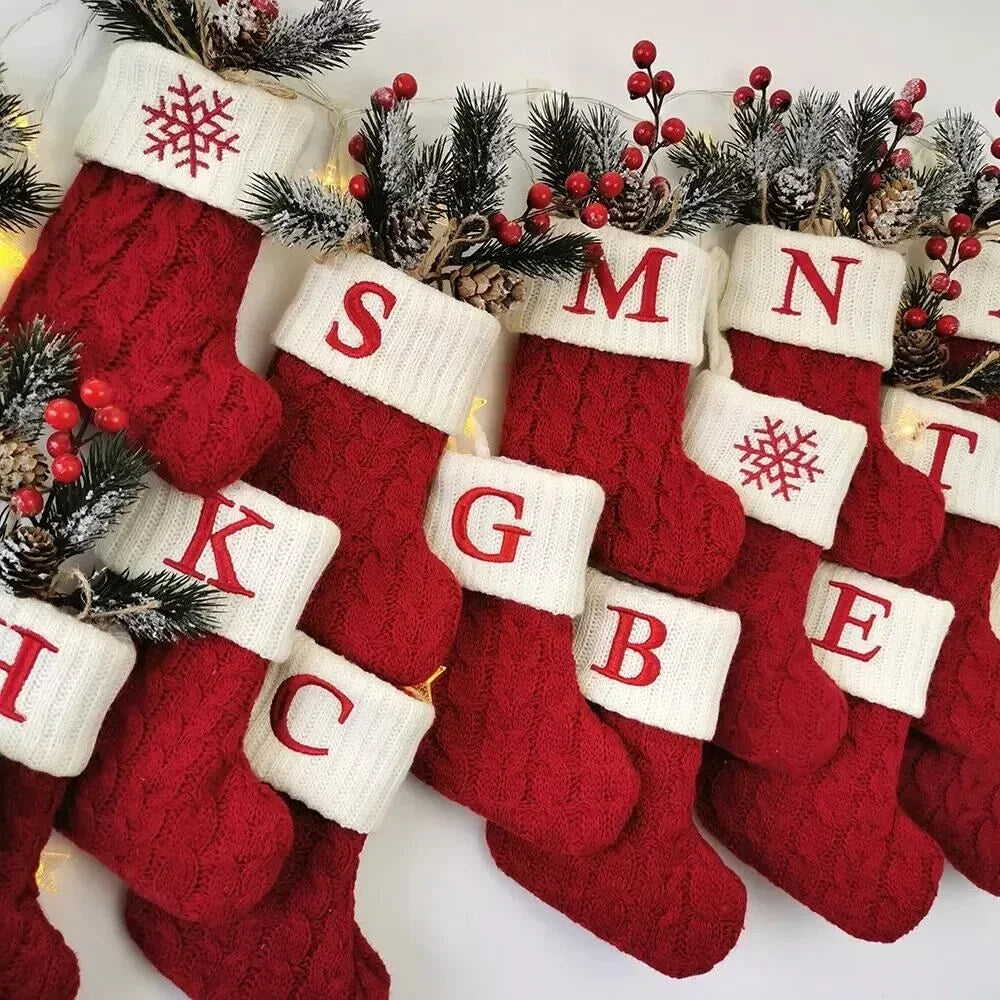 Christmas Socks Knitting Snowflake Letter Stocking Christmas