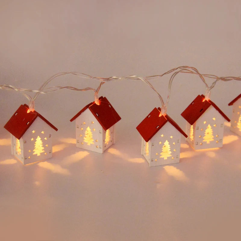 Christmas Wooden House LED String Light Xmas