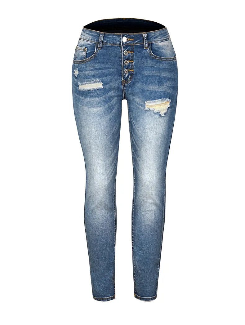 Mid Waist Ripped Jeans For Women