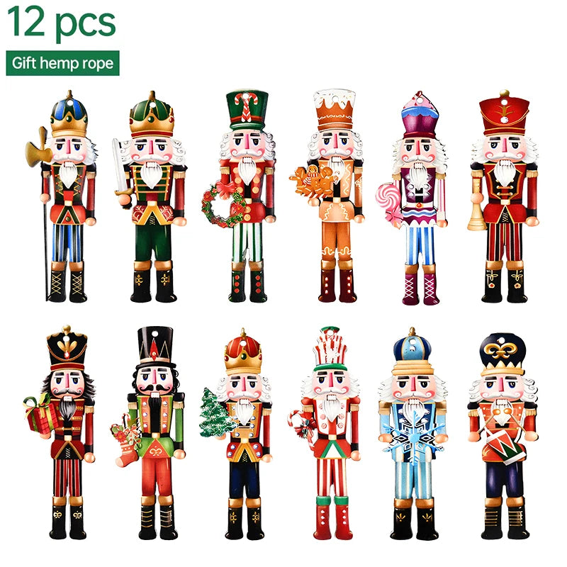 12Pcs Nutcracker Soldier Wooden Pendant Xmas Tree Hanging