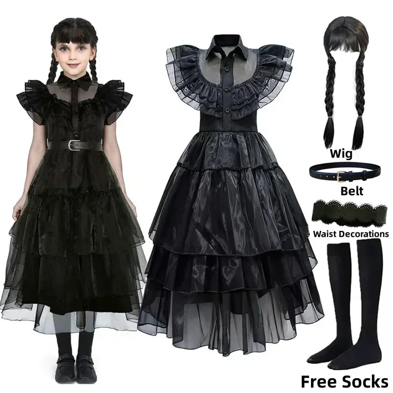 Wednesday Addams Dress Up Costume for Girls 2-12 Years