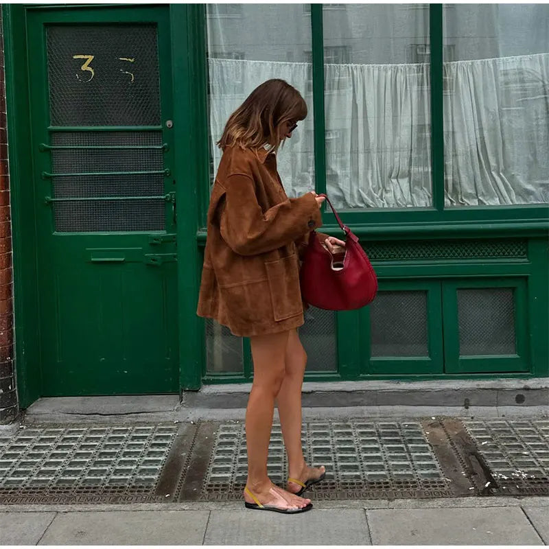 Vintage Brown Lapel With Pocket Jacket