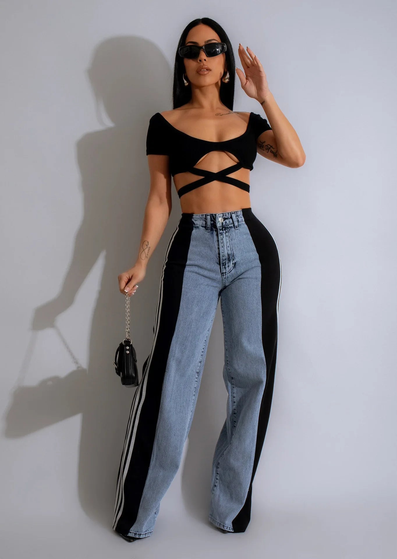 Jeans Patchwork High Waist Loose